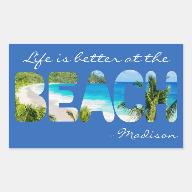 Custom text & colour BEACH Rectangular Sticker (Front)