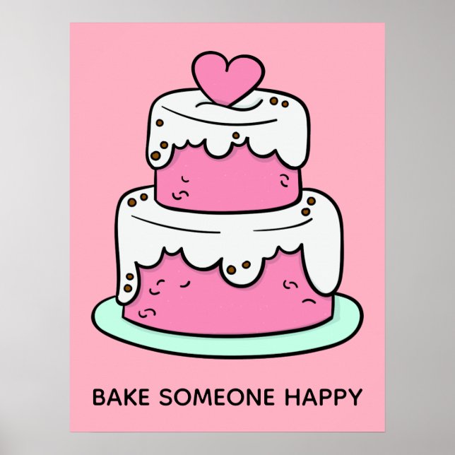 Custom text & colour Cake Illustration poster (Front)