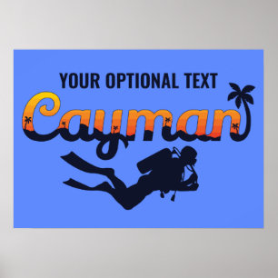 Custom Text & Colour Cayman Islands Diver Poster