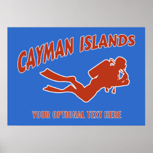 Custom Text & Colour Cayman Islands Scuba Diver Poster