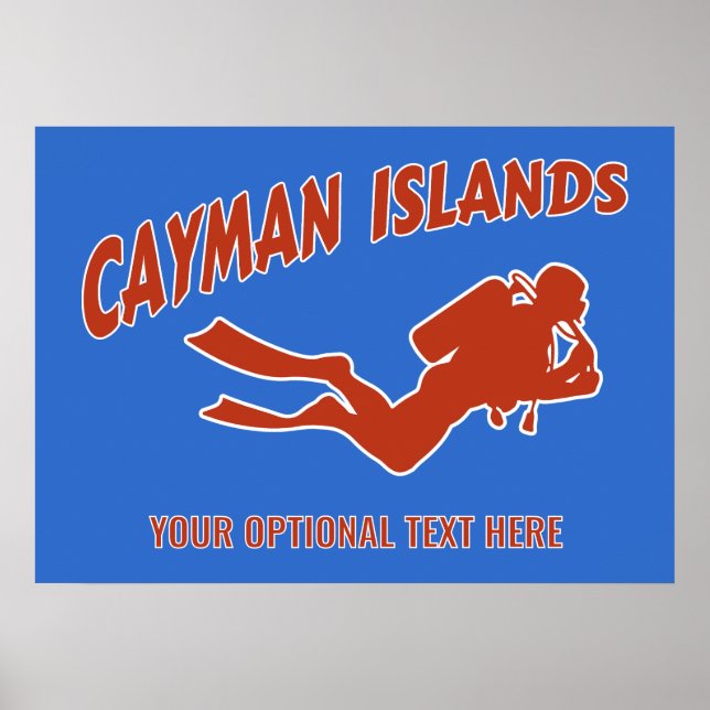Custom Text & Colour Cayman Islands Scuba Diver Poster (Front)