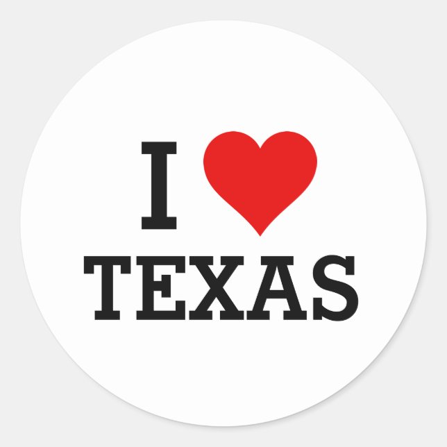 Custom Text & Colour Classic I Love Texas Red Hear Classic Round Sticker (Front)
