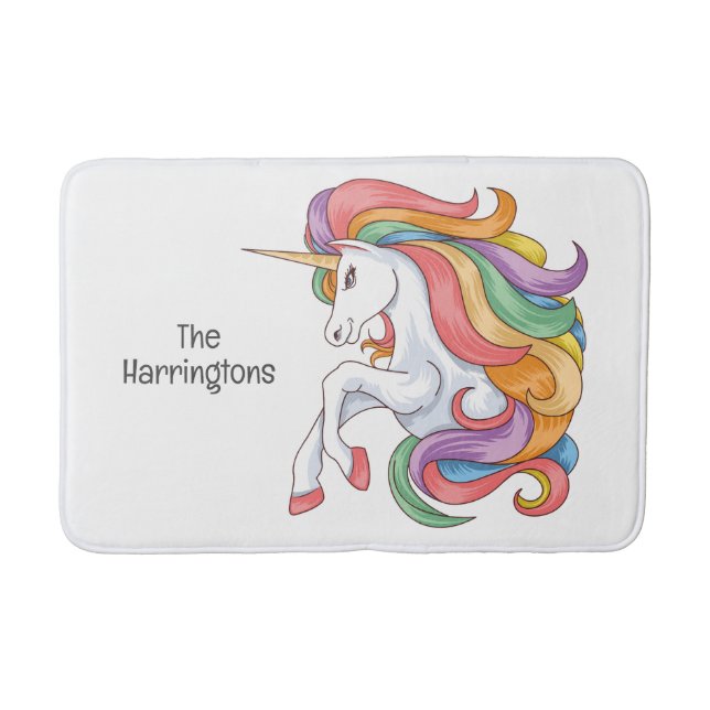 Custom Text & Colour Colourful Unicorn Bath Mat (Front)