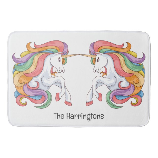 Custom Text & Colour Colourful Unicorn Bath Mat (Front)