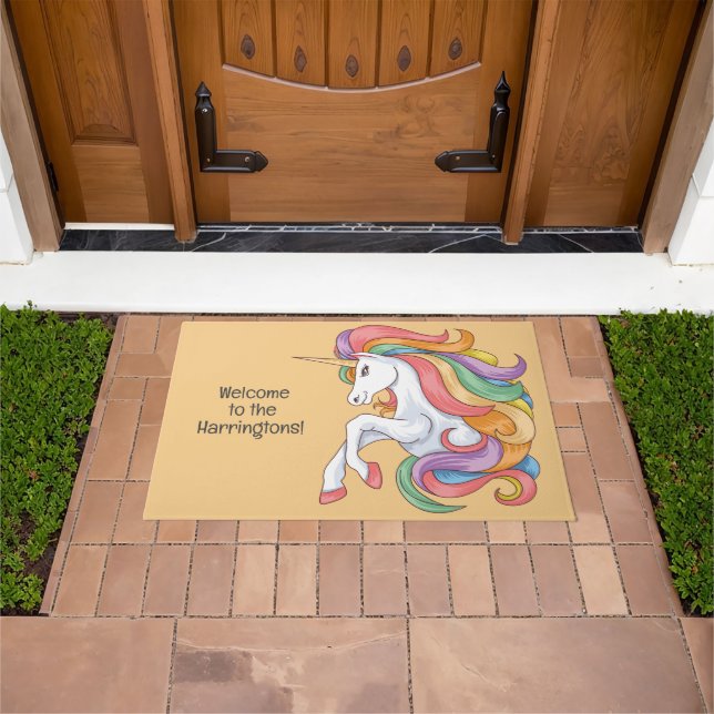 Custom Text & Colour Colourful Unicorn Doormat (Outdoor)