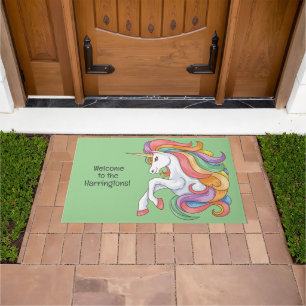 Custom Text & Colour Colourful Unicorn Doormat