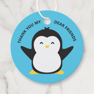 Custom text & colour cute penguin favour tags