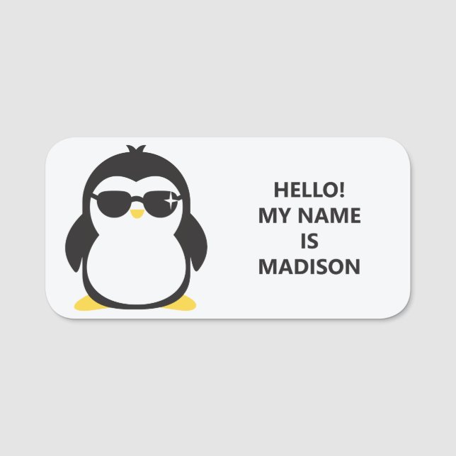 Custom text & colour cute penguin name tag (Front)