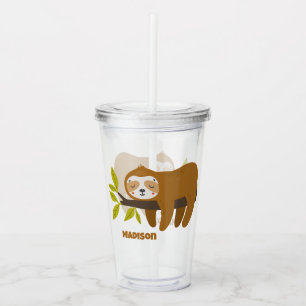 Custom Text & Colour Cute Sloth Acrylic Tumbler