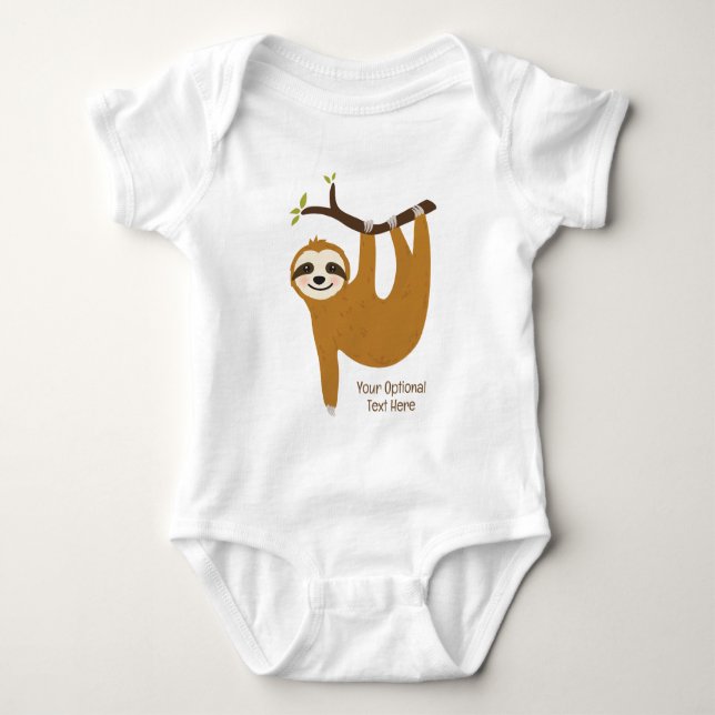 Custom Text & Colour Cute Sloth Baby Bodysuit (Front)