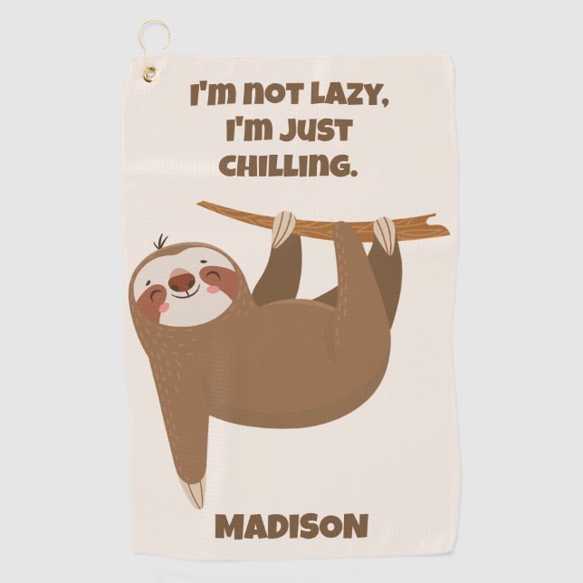 Custom Text & Colour Cute Sloth Golf Towel (Front)