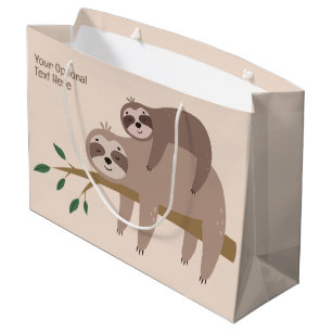 Custom Text & Colour Cute Sloth Large Gift Bag