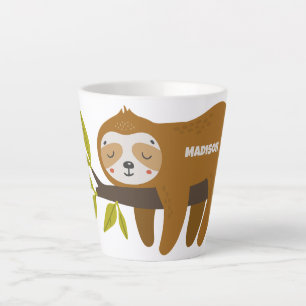 Custom Text & Colour Cute Sloth Latte Mug