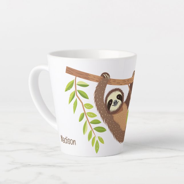 Custom Text & Colour Cute Sloth Latte Mug (Left Angle)