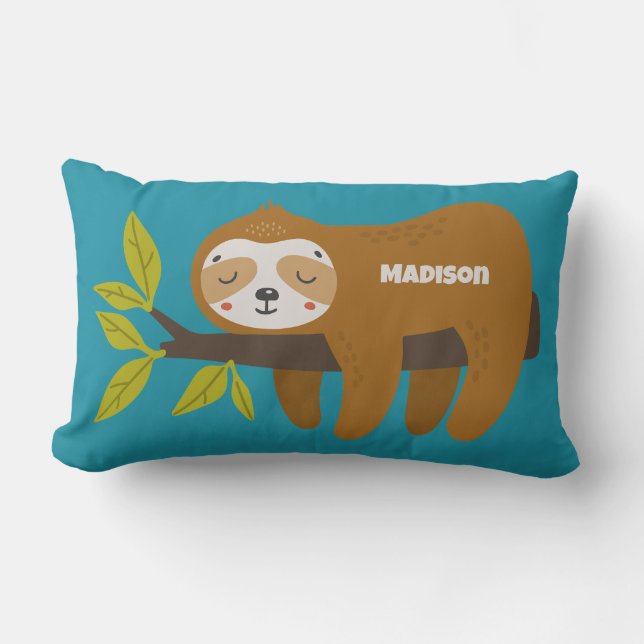 Custom Text & Colour Cute Sloth Lumbar Cushion (Front)
