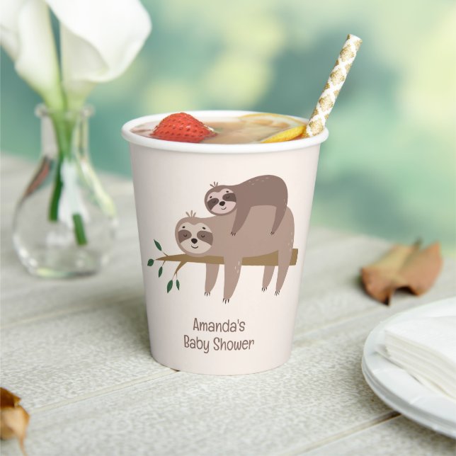 Custom Text & Colour Cute Sloth Paper Cups (Insitu)