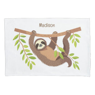 Custom Text & Colour Cute Sloth Pillowcase