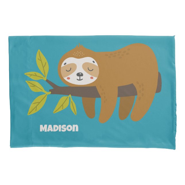 Custom Text & Colour Cute Sloth Pillowcase (Front)