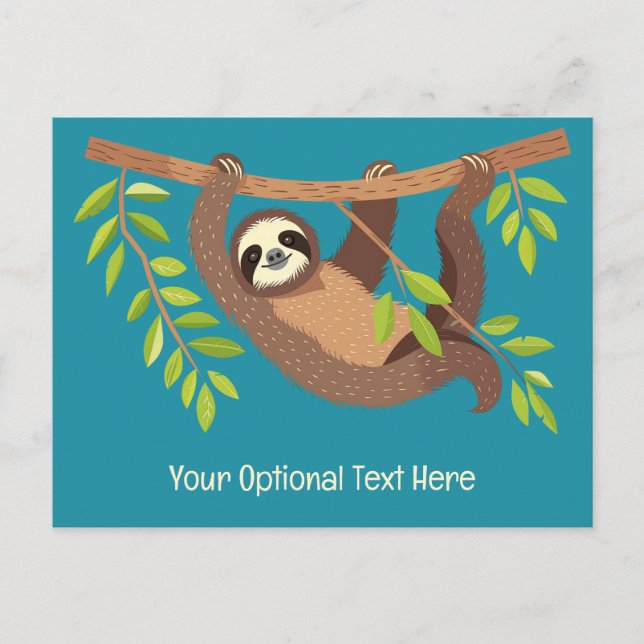 Custom Text & Colour Cute Sloth Postcard (Front)