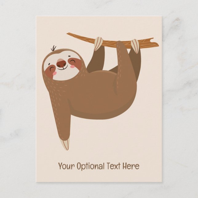 Custom Text & Colour Cute Sloth Postcard (Front)