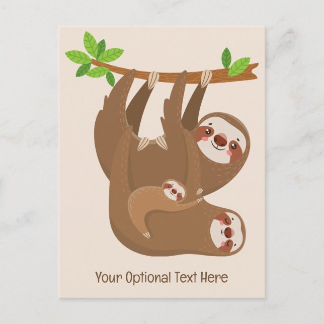 Custom Text & Colour Cute Sloth Postcard (Front)