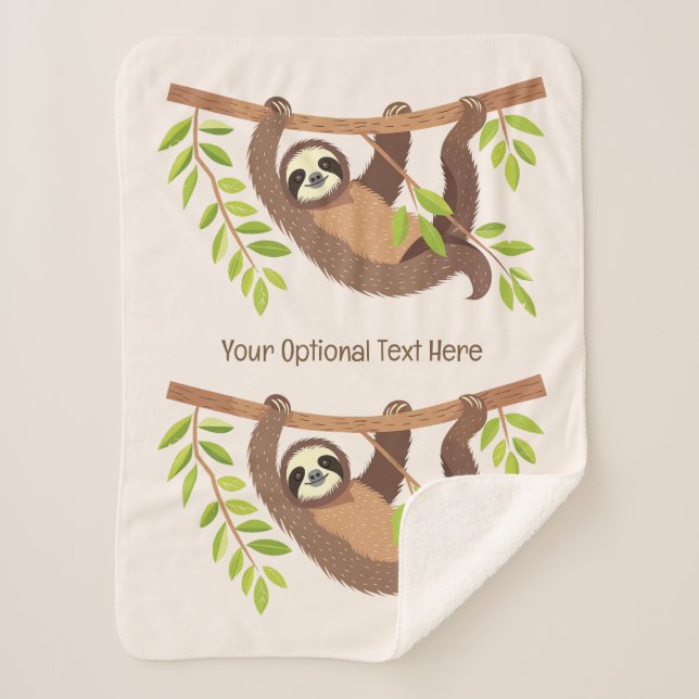 Custom Text & Colour Cute Sloth Sherpa Blanket (Front)