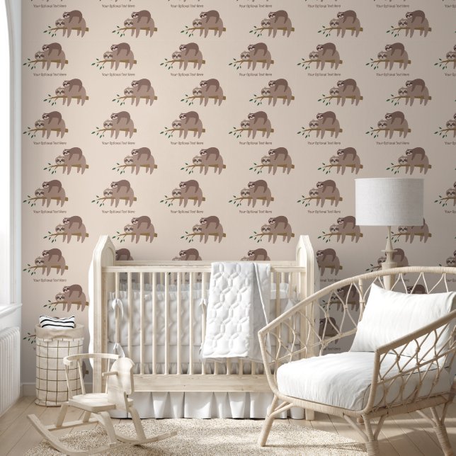 Custom Text & Colour Cute Sloth Wallpaper (Kids)