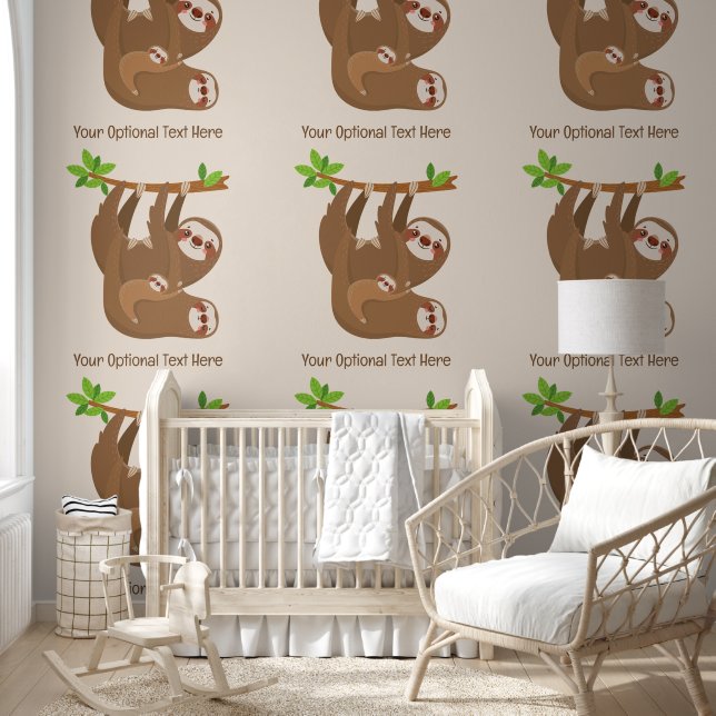 Custom Text & Colour Cute Sloth Wallpaper (Kids)