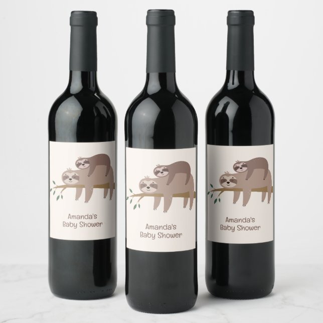 Custom Text & Colour Cute Sloth Wine Label (Bottles)