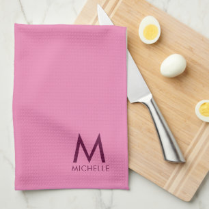 Custom Text  Colour Elegant Pink Template Monogram Tea Towel