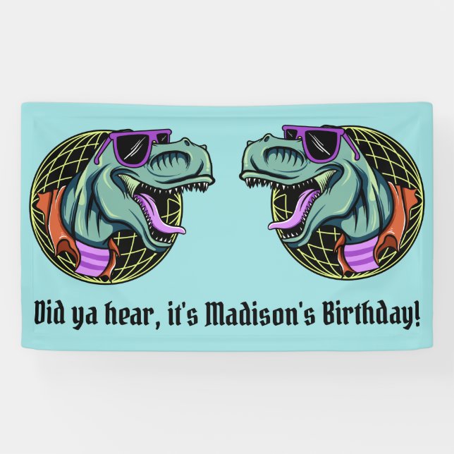 Custom text & colour Hipster T-Rex banner (Horizontal)