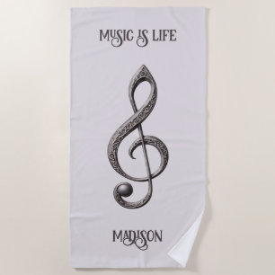 Custom Text & Colour Musical Clef Note Beach Towel