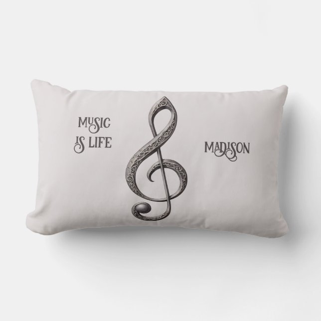 Custom Text  & Colour Musical Clef Note Lumbar Cushion (Front)