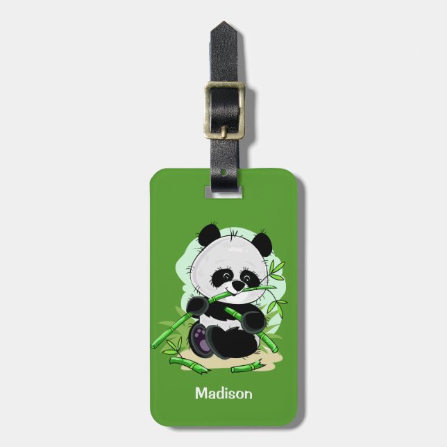 Custom text & colour Panda luggage tag 1/4 (Front Vertical)