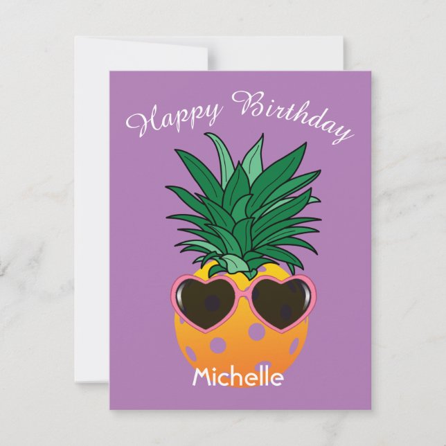Custom text / colour Pickleball pineapple birthday Card (Front)