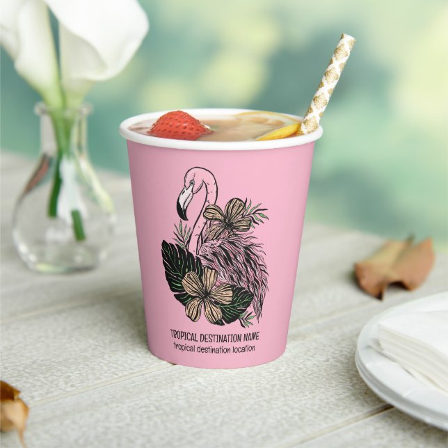 Custom Text & Colour Pink Flamingo Paper Cups (Insitu)