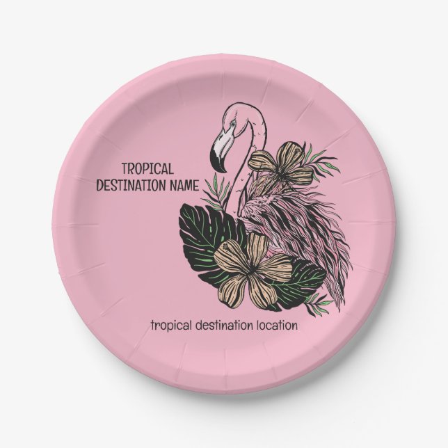 Custom Text & Colour Pink Flamingo Paper Plate (Front)