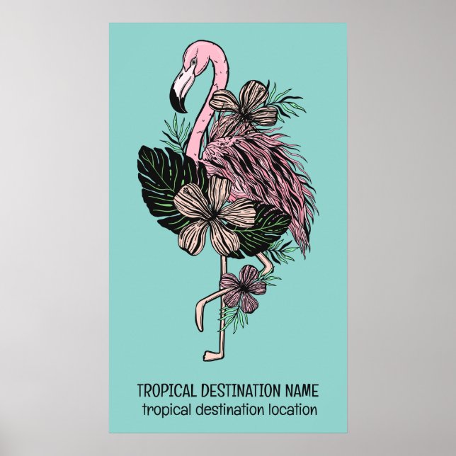 Custom Text & Colour Pink Flamingo Poster (Front)