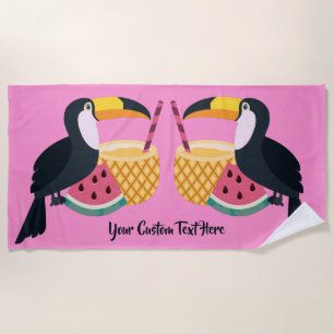 Custom text & colour Toucan Illustration Beach Tow Towel