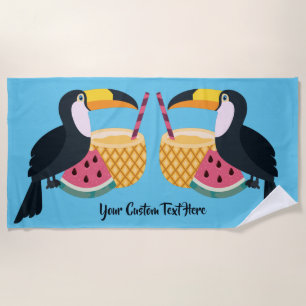Custom text & colour Toucan Illustration Beach Towel