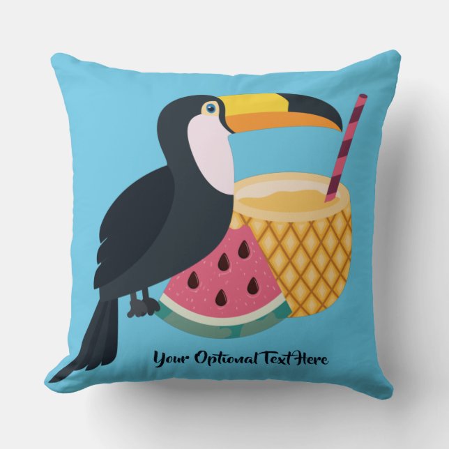 Custom text & colour Toucan Illustration Cushion (Front)