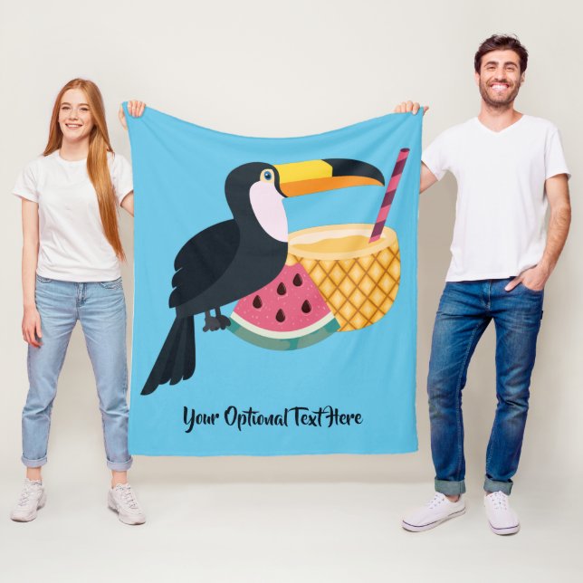 Custom text & colour Toucan Illustration Fleece Blanket (In Situ)