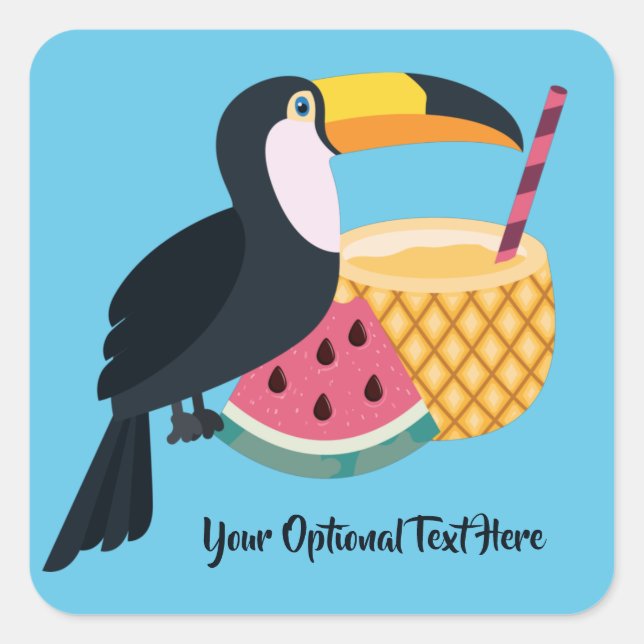 Custom text & colour Toucan Illustration Square Sticker (Front)
