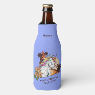Custom Text & Colour Tropical Unicorn Bottle Cooler