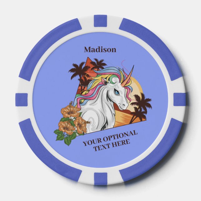 Custom Text & Colour Tropical Unicorn Poker Chips (Front)