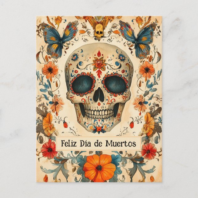 Custom text 💀 colourful Día de Muertos Postcard (Front)