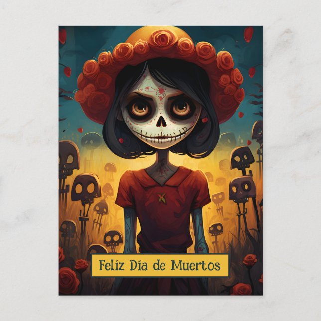 Custom text 💀 colourful Día de Muertos Postcard (Front)