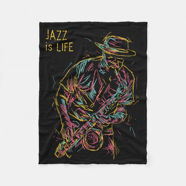 Custom text Colourful Jazz Player Fleece Blanket (Front)