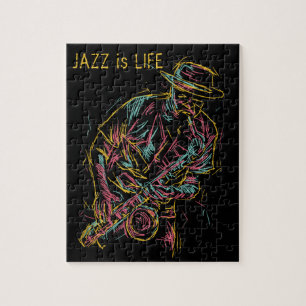 Custom text Colourful Jazz Player Jigsaw Puzzle