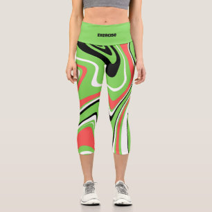 Custom text colourful marble agate l Exercise Gree Capri Leggings